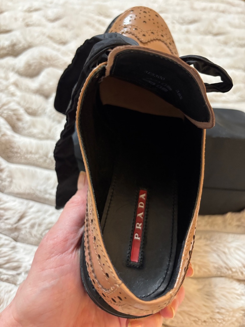 PRADA Patent leather wing tip brogue Platform Sneakers/shoesSz 38 1/2 Orig. $795 - Picture 6 of 7